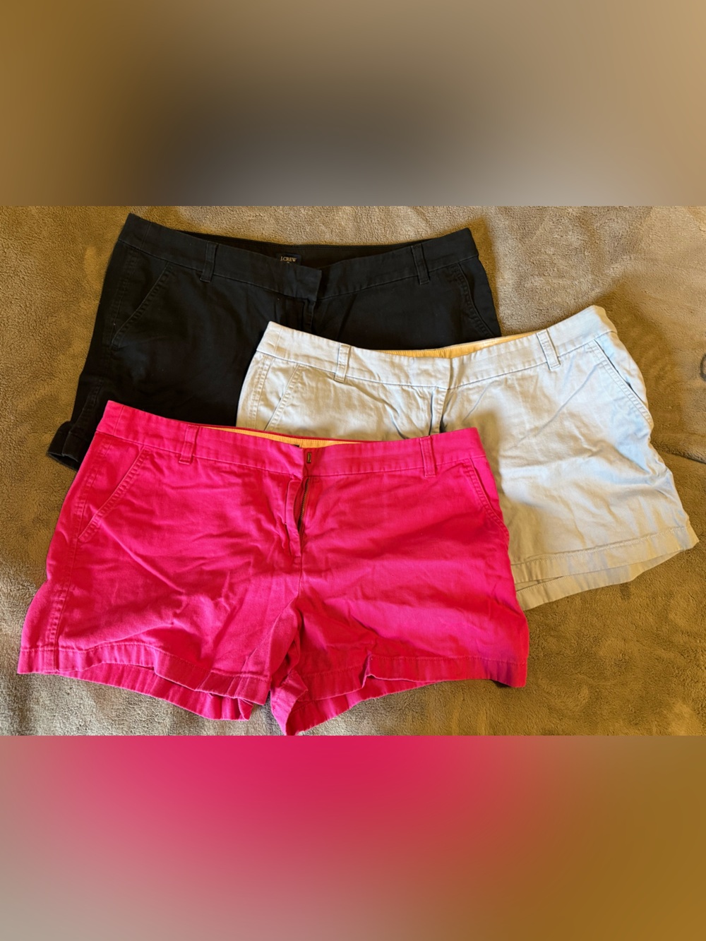 J. Crew Women’s Hot Pink, Light Blue, & Black Shorts Trio